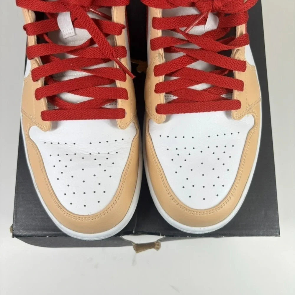 Nike Air Jordan 1 Mid Men's 13 White Onyx/Light Curry Basketball Shoe 554724-201